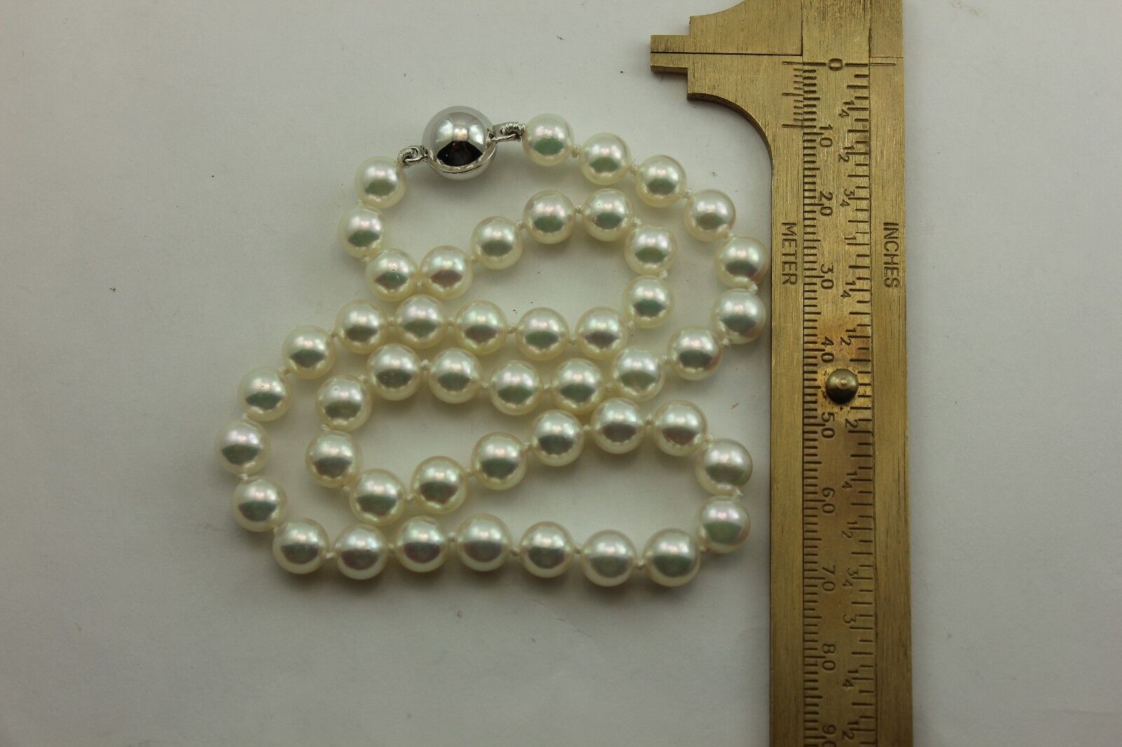 14k white gold 16 inch round white cultured pearl 7-7.5mm strand necklace NEW