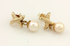 14k yellow gold X 28mm dangle earrings 6.3 - 6.6 mm round cultured pearls estate