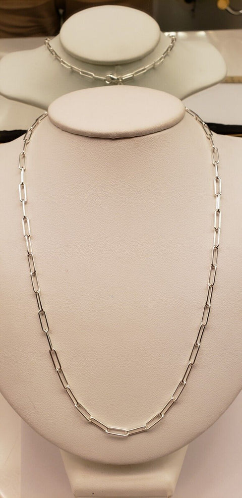 925 Sterling silver paperclip necklace chain 20 inch Italy NEW