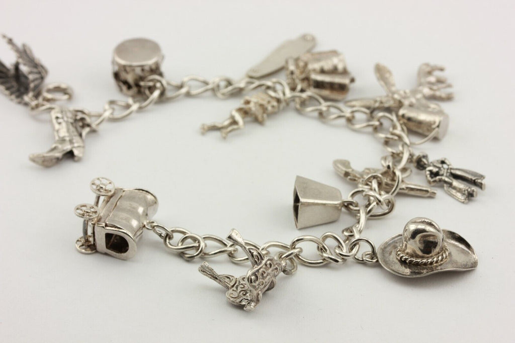 sterling silver 7 inch charm bracelet chain 21 charms estate vintage 4 –  Finer Jewelry, Inc.