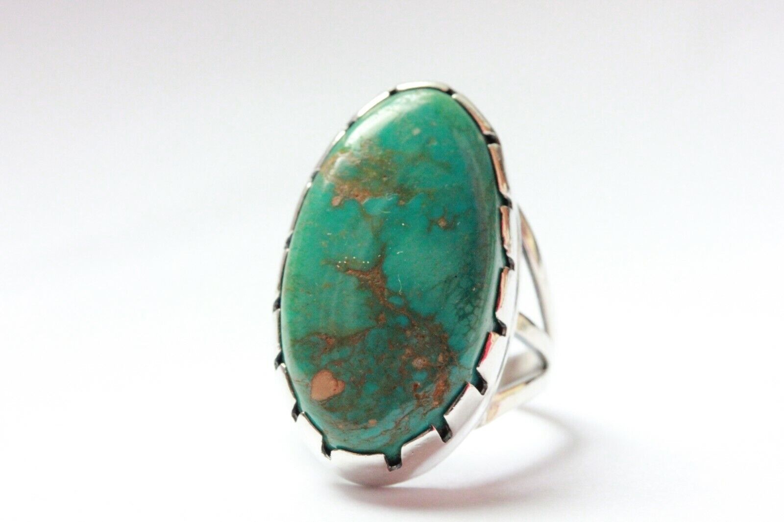 silver ring natural turquoise 1965 23x14mm oval cabochon 6.7g size 4 vintage