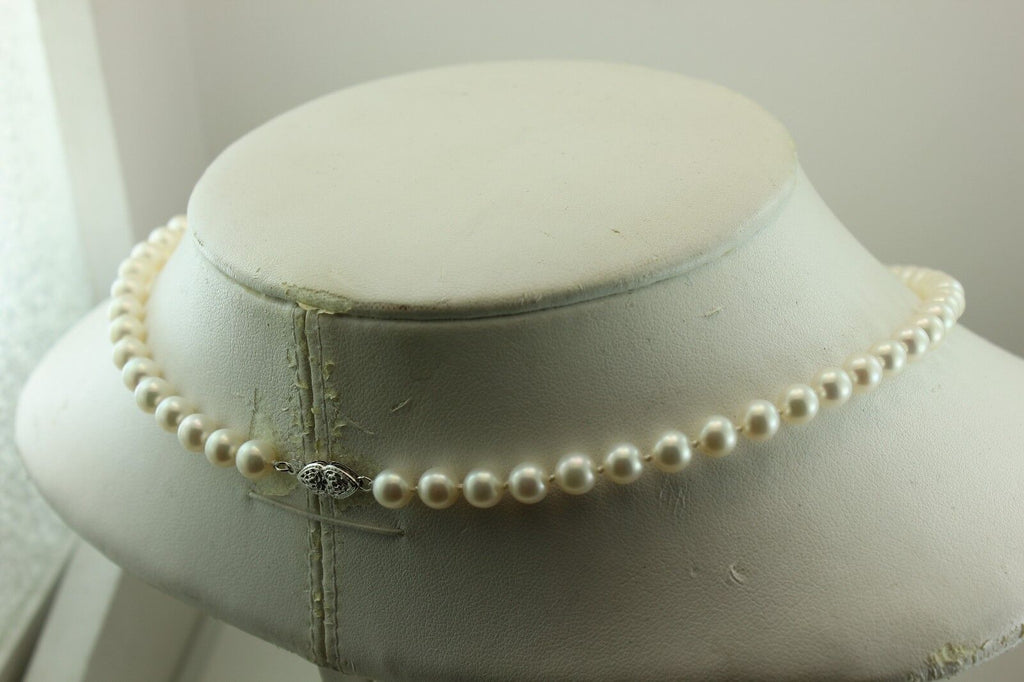 14k white gold 18" 6 mm white round cultured pearl strand necklace NEW