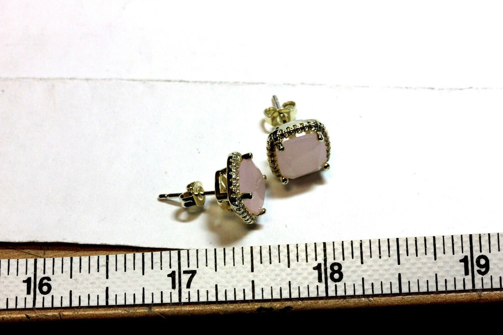 costume fashion rose quartz CZ stud halo earrings new 3.5g