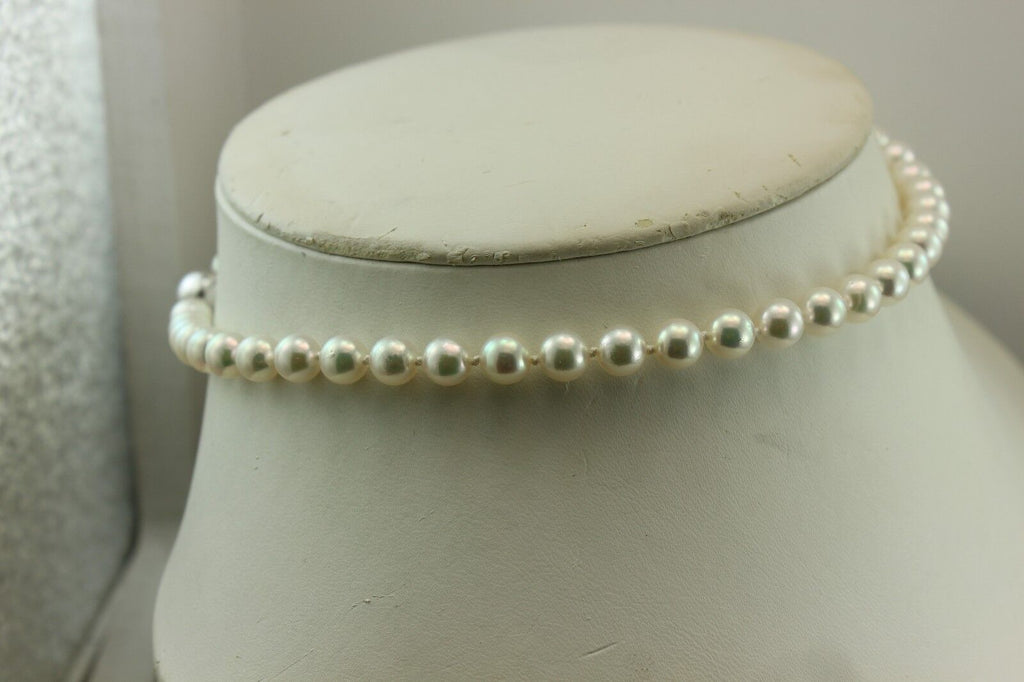 14k white gold 16 inch round white cultured pearl 7-7.5mm strand necklace NEW