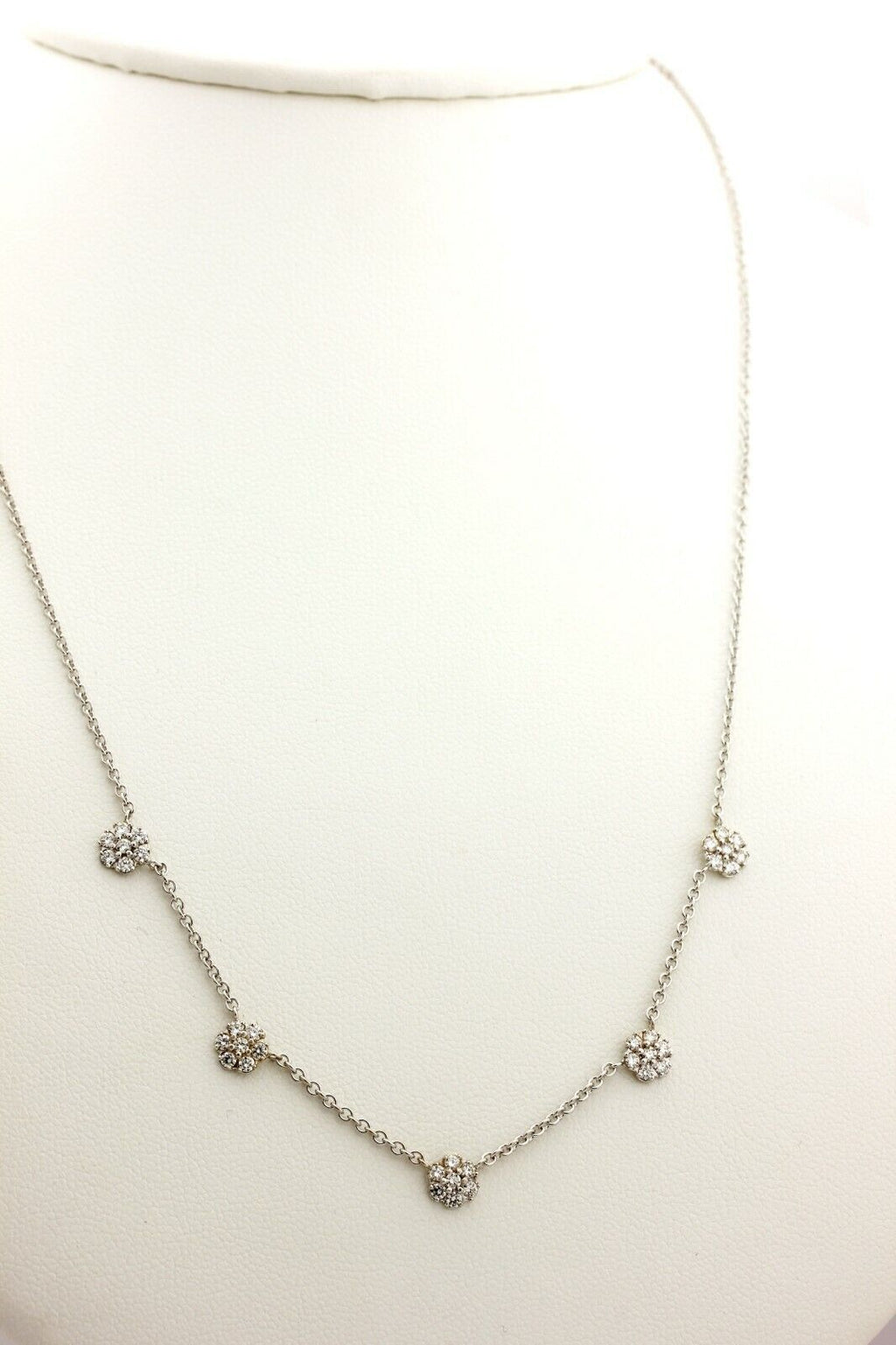14k white gold 0.59ctw round brilliant diamond station flower chain necklace 3g