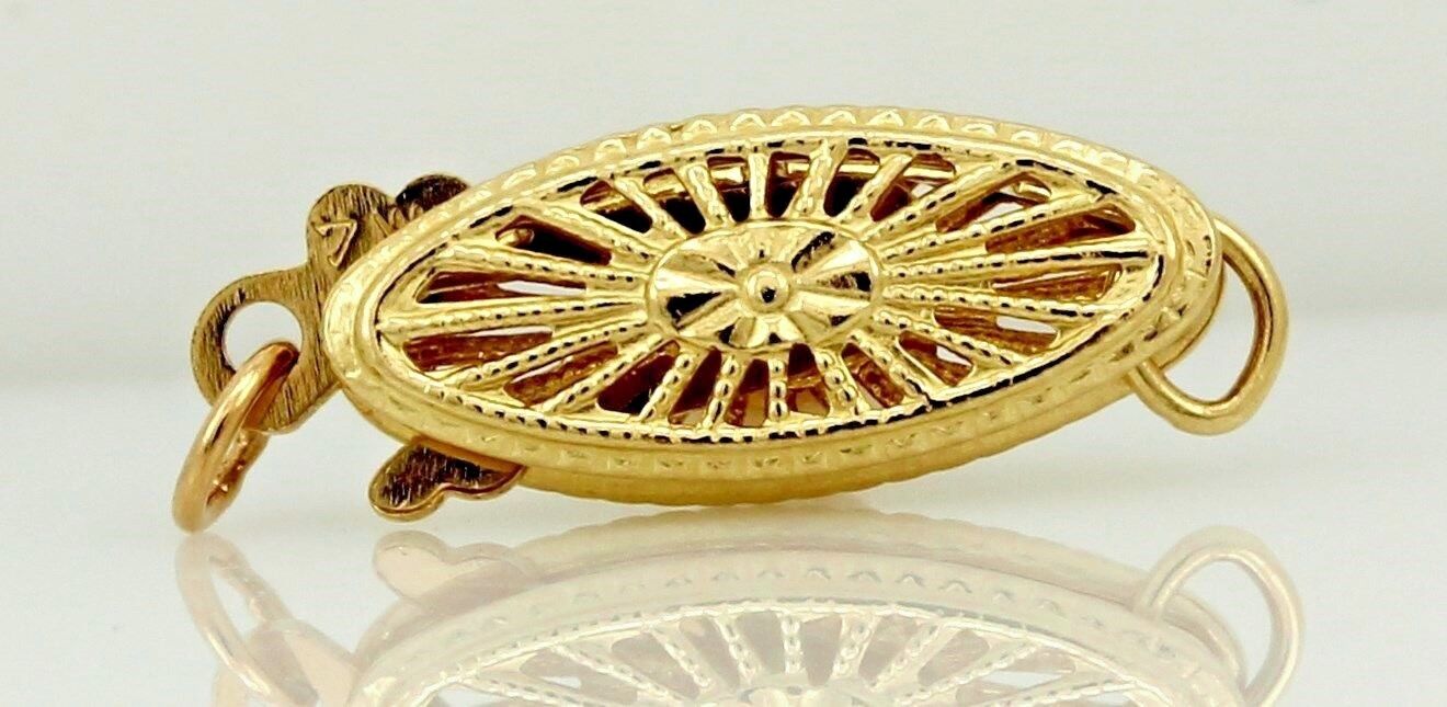 14k yellow gold 13x5mm marquise filigree fish hook 4mm pearl clasp new 0.65g