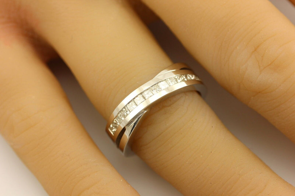 14k white gold 0.7 ctw princess diamond wedding band twist ring size 9 NEW 8.47g