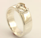 Platinum sterling silver men ring sz 8 band 9x7mm oval half-bezel setting estate
