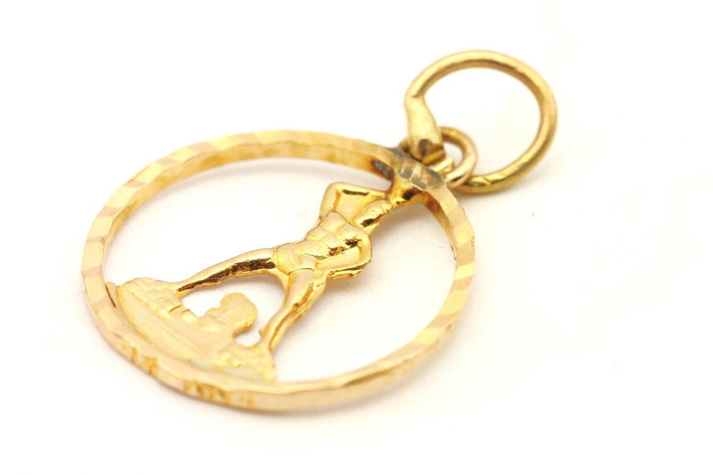 18k yellow gold charm pendant circle diamond cut figure man 14mm 0.53g vintage