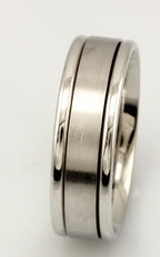 14k white gold Men's Dora ring 7mm wedding band sz10 satin center 8.73g