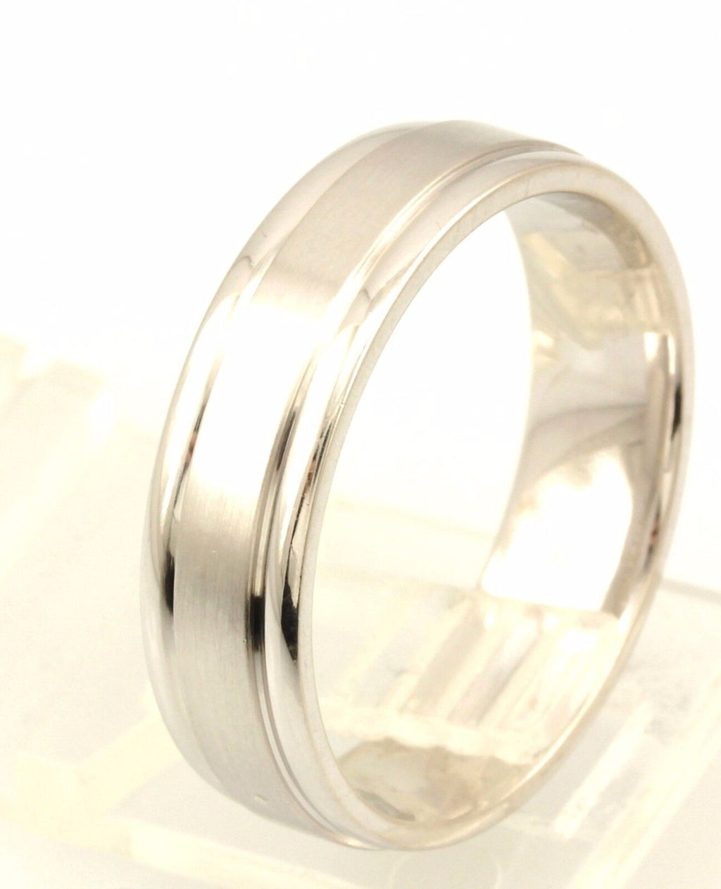 14k white gold Men's 6mm polish edge satin center wedding band sz10 ring 7.58g