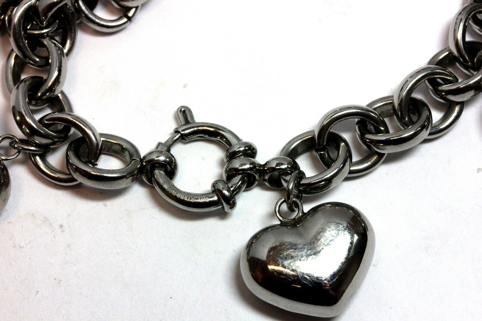 stainless steel puffed heart bracelet 7.5 inch costume fashion estate 44.23g