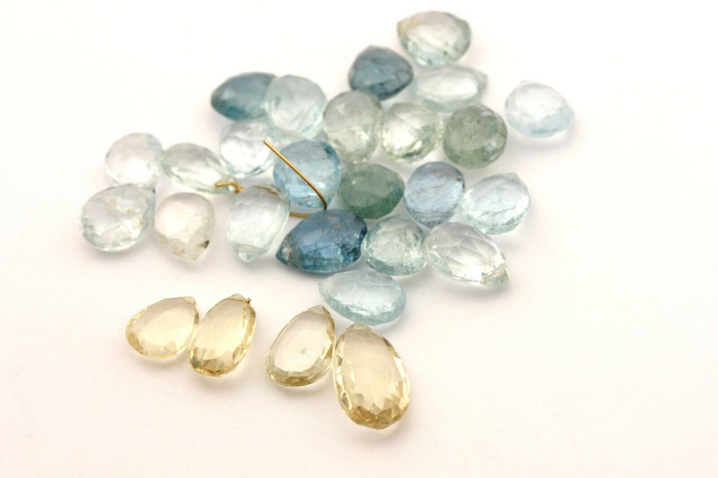 31 briolette aquamarine citrine drop beads 4 broken tops 67.58ctw variety sizes