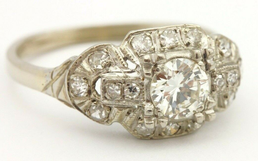 14k white gold 0.68ctw diamond ring band engagement 2.93g size 6.75 vintage