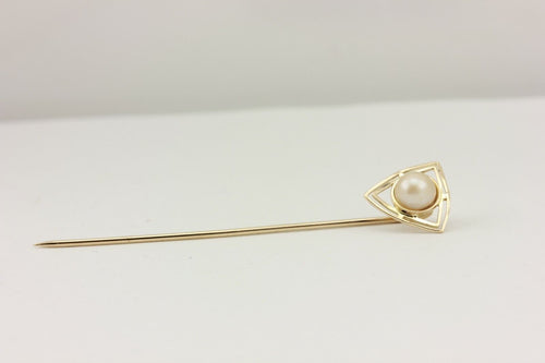 10k yellow gold 6mm pearl 2.5 inch stick pin estate vintage 1.3g