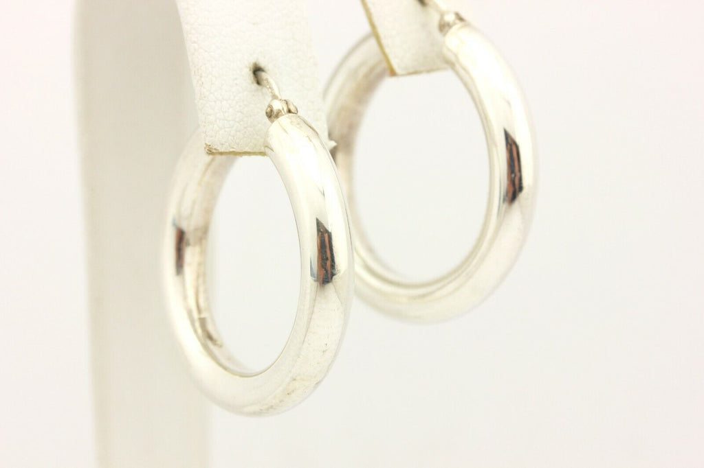 925 sterling silver hollow hoop earrings snap closure 1 inch 4mm 3.2g vintage