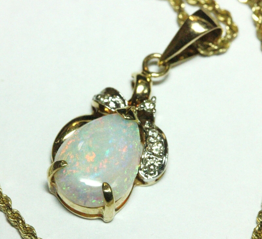 585 14k yellow gold opal diamond 16 inch rope chain necklace 3.3g vintage estate