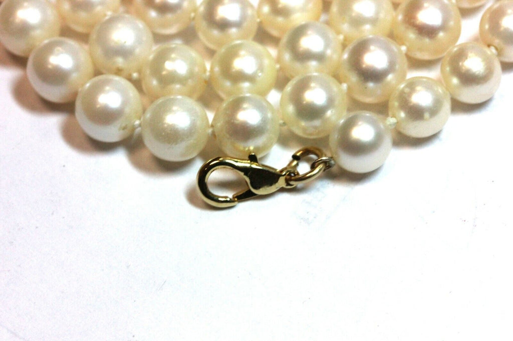 20 inch costume fashion necklace 8mm round white cultured pearls 38.44g estate