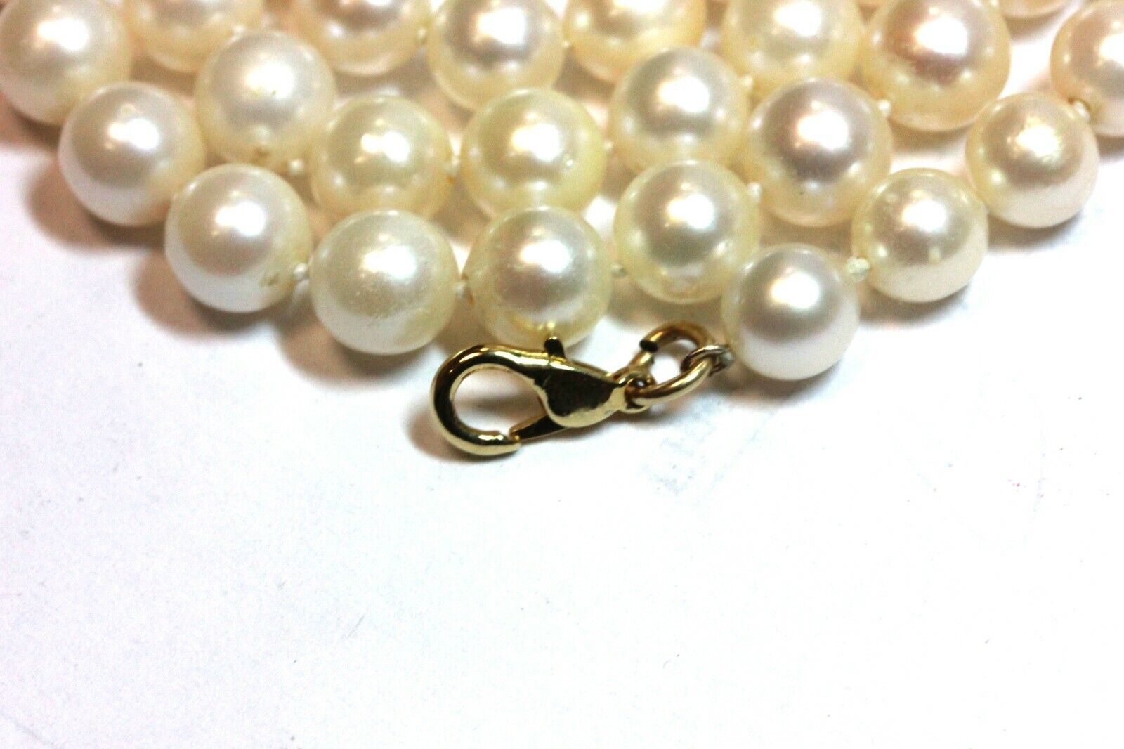 20 inch costume fashion necklace 8mm round white cultured pearls 38.44g estate