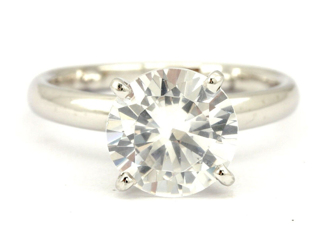 Platinum 9.5mm round CZ solitaire engagement ring estate with sizing beads