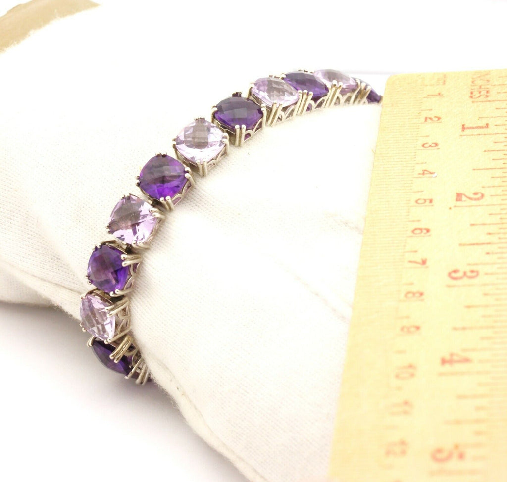 925 sterling silver 47.25ctw 8mm purple amethyst bracelet 7.5 inch 25.17g estate