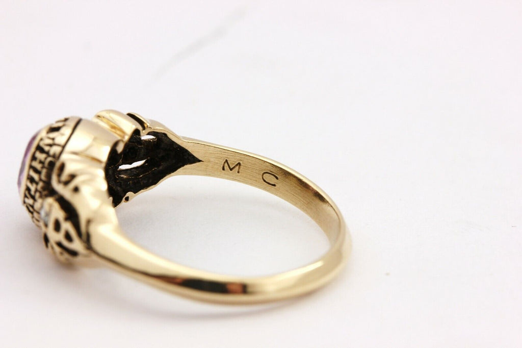 10k yellow gold pink sapphire diamond class ring 1984 size 6.25 estate vintage
