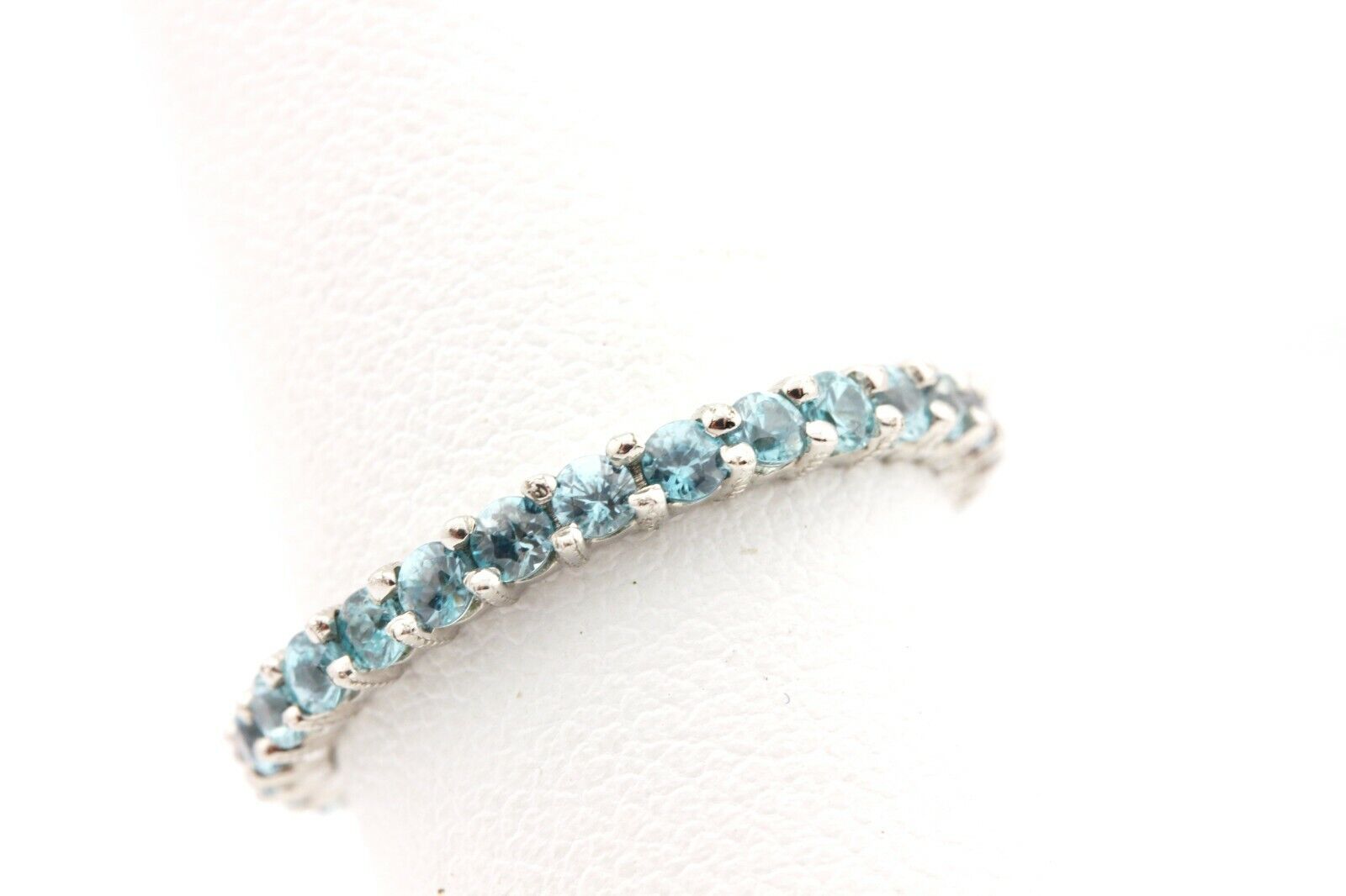 Platinum 1.42ctw blue zircon anniversary eternity wedding band sz 5.75 ring NEW