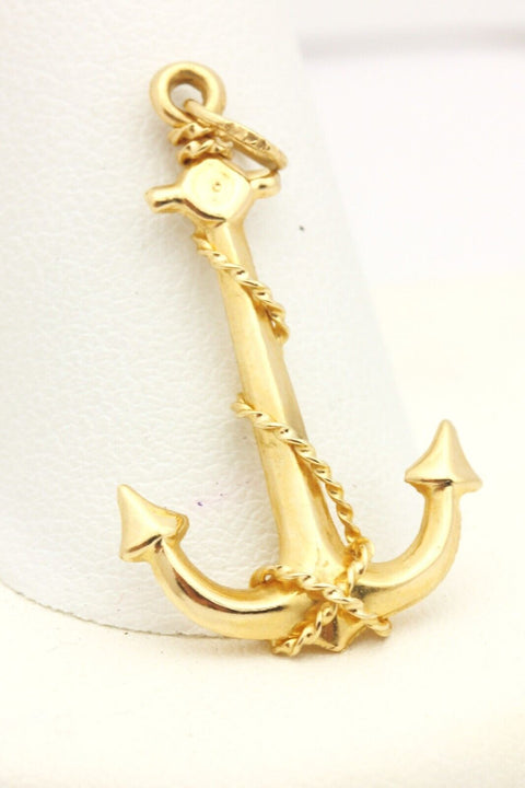 14k yellow gold anchor pendant charm 1.25 inch 1.09g vintage estate