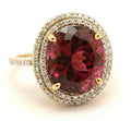 14k yellow gold 7.36ct oval pink tourmaline double halo diamond ring sz 6.5 NEW