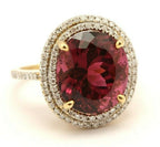 14k yellow gold 7.36ct oval pink tourmaline double halo diamond ring sz 6.5 NEW