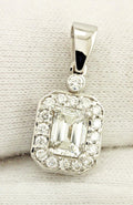 14k white gold 20mm drop halo pendant GIA emerald cut diamond ESTATE 1.15ctw