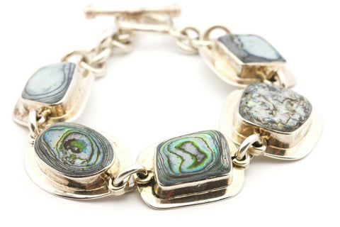 ATI MEXICO 925 sterling silver abalone shell bracelet 7.5 inch 35g toggle estate