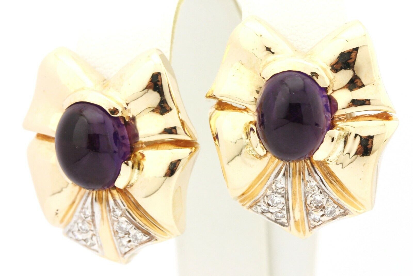 14k yellow gold amethyst diamond omega back 1 inch earrings 14.54g vintage