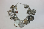 sterling silver 7 inch charm bracelet chain 21 charms estate vintage 45.46g