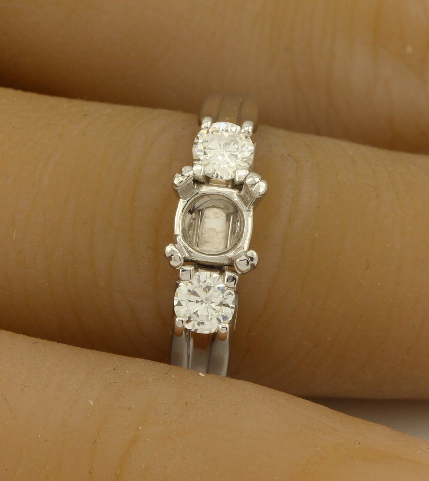 14k white gold 3 stone diamond engagement ring semi mount 0.46ctw sz 8.25 6.98g