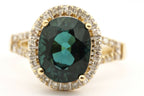 14k yellow gold blue indicolite tourmaline diamond halo ring size 6.25 4.08g
