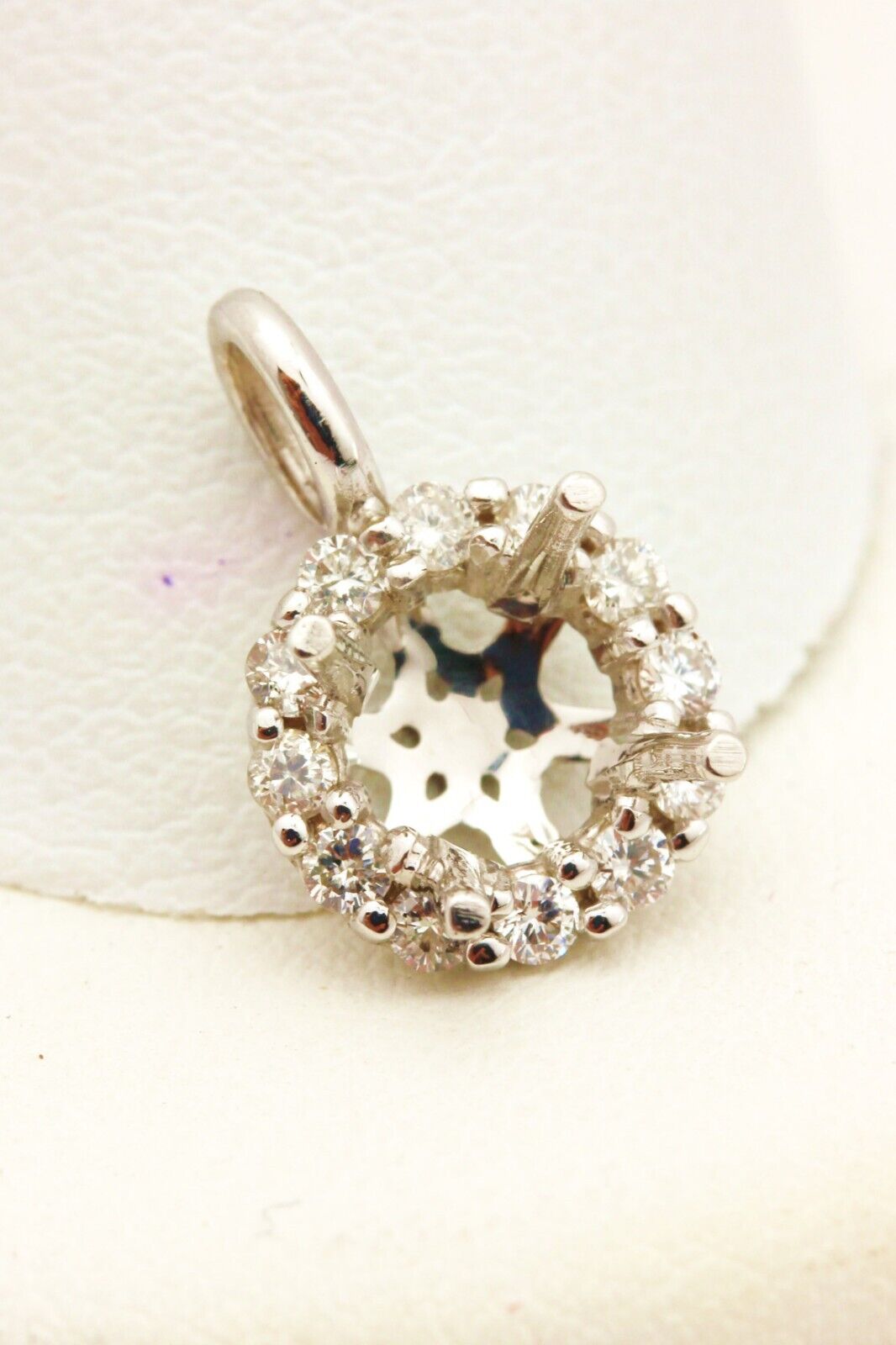 14k white gold 5mm round halo diamond pendant semimount 0.22ctw 0.8g new