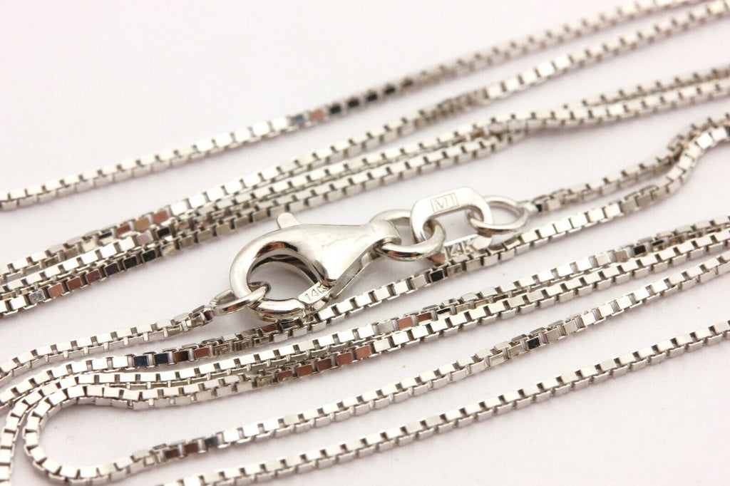 14k white gold box chain necklace lobster 20 inch 0.90mm 2.38g new
