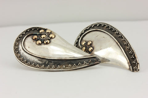 925 sterling silver teardrop stud earrings granulation estate vintage 45x23mm