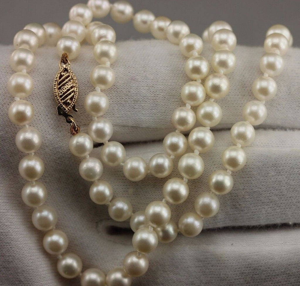 14k yellow gold 18" 5.5-6mm round white cultured pearl necklace strand NEW