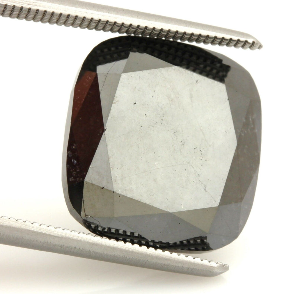 12.90 carat black treated diamond cushion cut 13.58 x 12.71 x 7.22 mm NEW