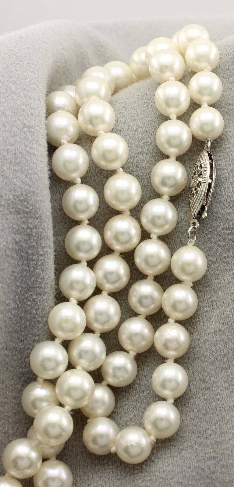 6.5-7mm round white cultured pearl 18" necklace 14k white gold clasp 28.13g NEW