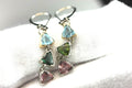 14k white gold dangle drop 1.5" earrings aquamarine tourmaline triangle NEW