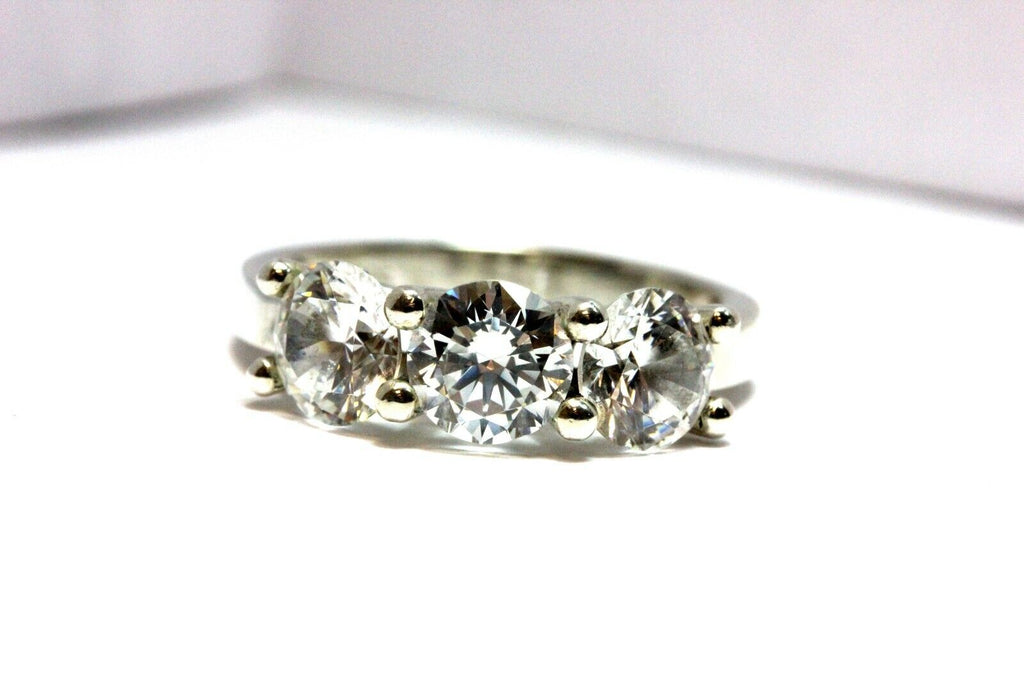 925 sterling silver 3 stone 6mm CZ ring CHINA estate sz 6.25