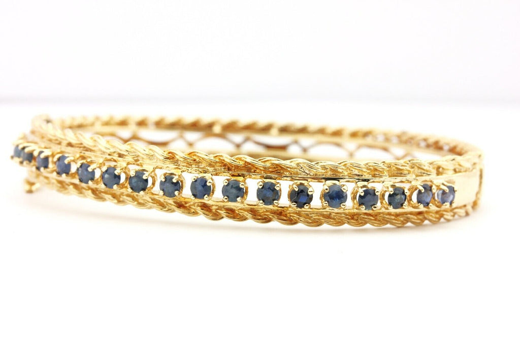 14k yellow gold 2.25ctw blue sapphire 7 inch 8.5mm bangle bracelet 18.54g estate