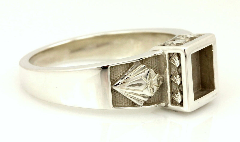 Custom sterling silver platinum man's square ring mount setting size 10.5 9.29g