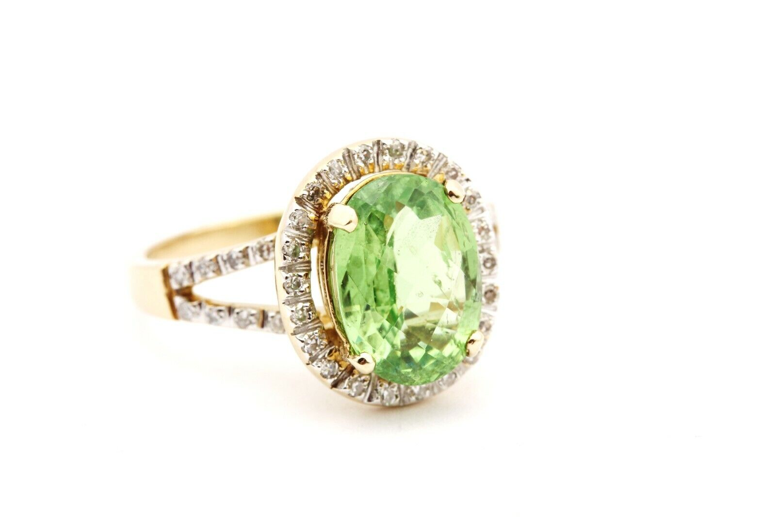 14k yellow gold mint green tsavorite garnet diamond halo ring size 6.75 3.62g