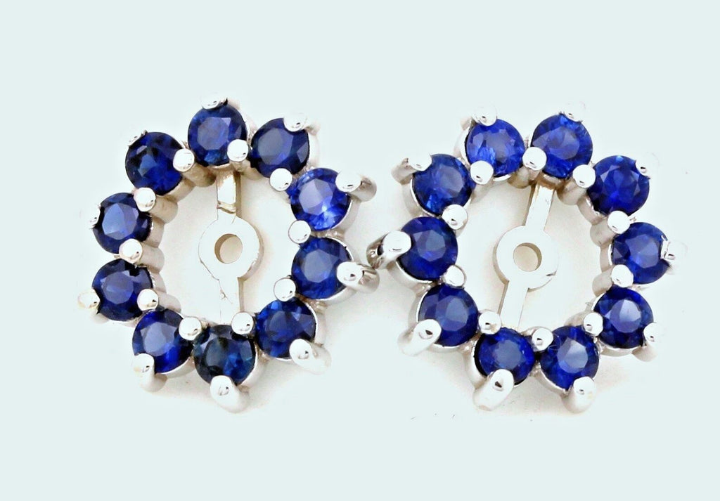 14k white gold 0.80ctw natural blue sapphire 5mm round stud earring jackets new