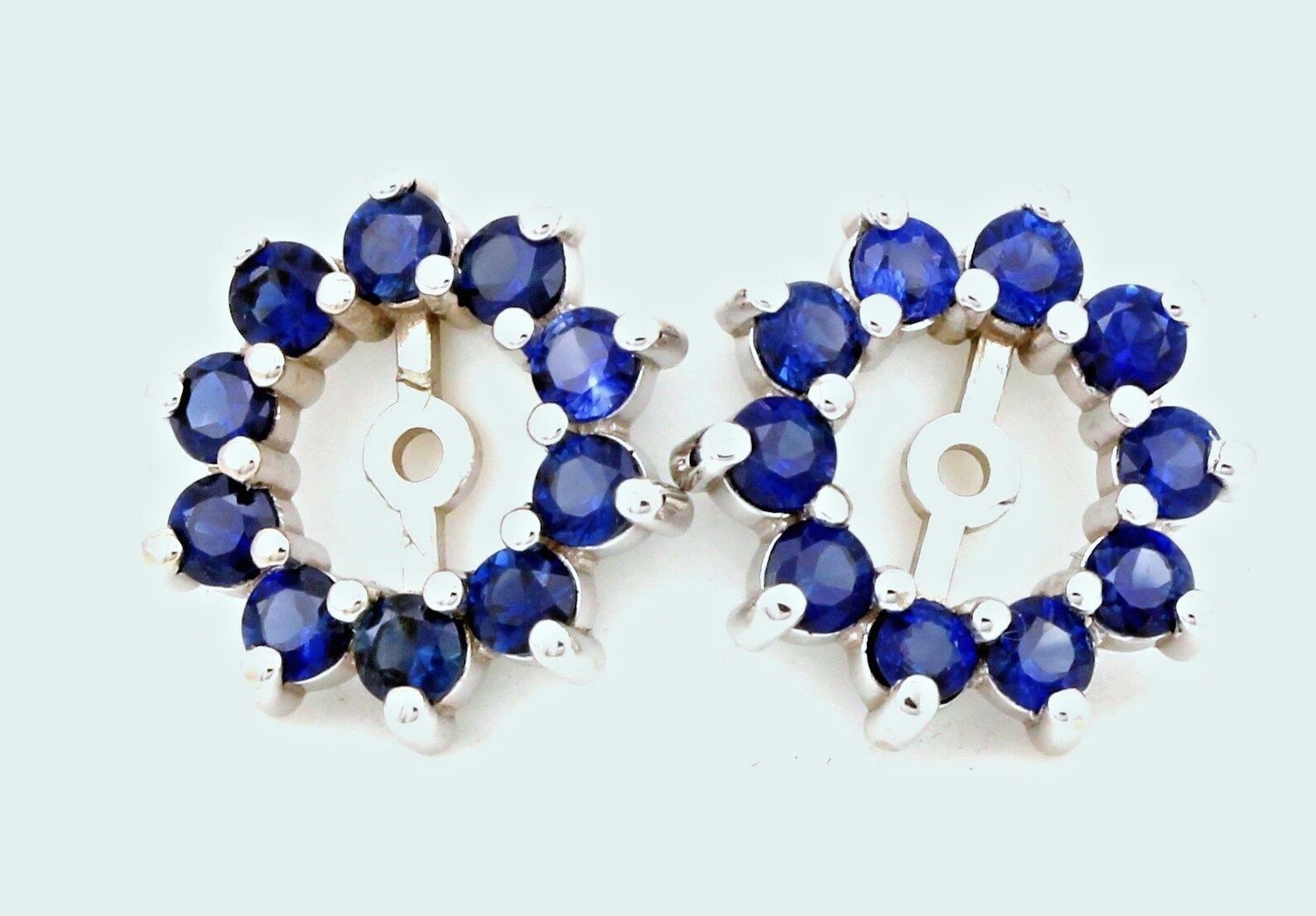 14k white gold 0.80ctw natural blue sapphire 5mm round stud earring jackets new