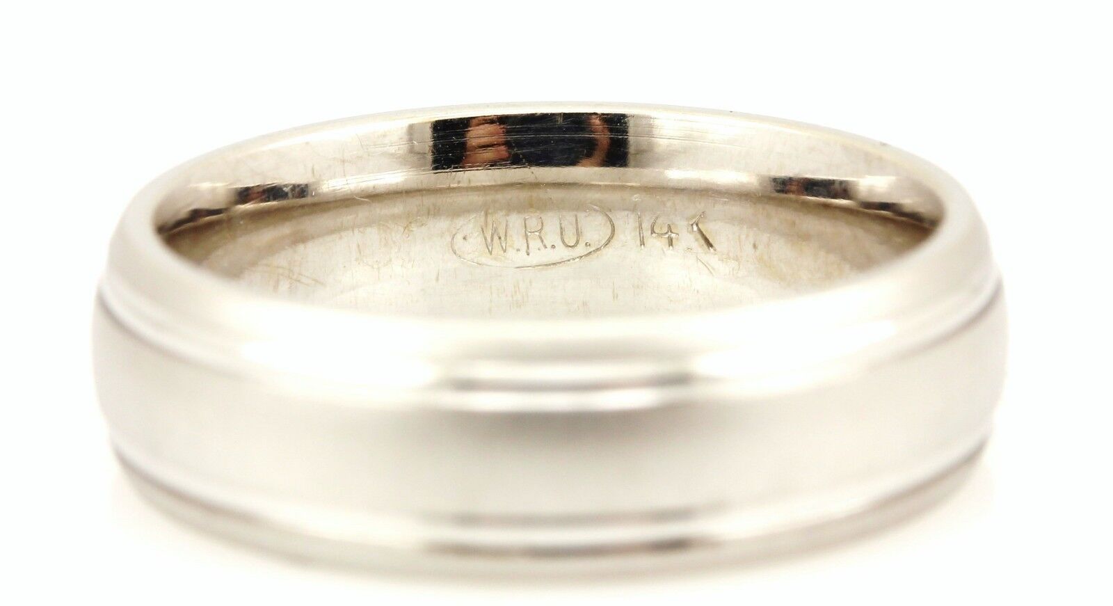 14kw gold Men's comfort fit wedding band ring 2 shiny lines 6mm 7.97gr size 8